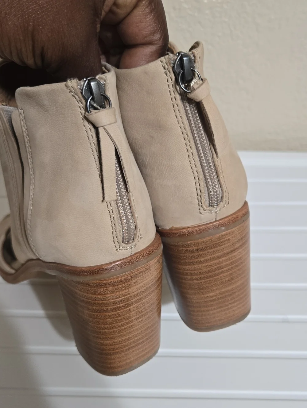Beige Open-Toe Block Heel Sandal